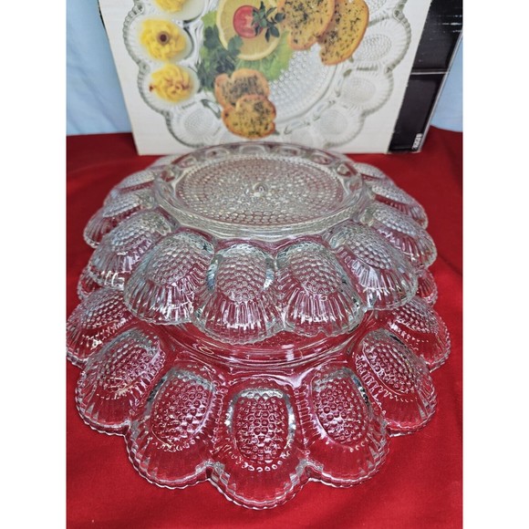 Deviled Egg Relish Platter Set Round Serving Tray 11" Hobnail VTG Indiana Glass - Picture 2 of 15